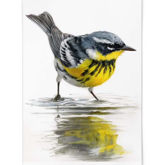 Watercolor Magnolia Warbler Bird Portrait Wall Art Print Poster , Unframed - Picture 2 of 7